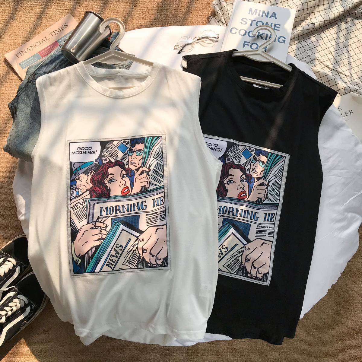 Summer new vest male ice silk thin casual shoulder loose top jacket juvenile sports basketball sleeveless T -shirt