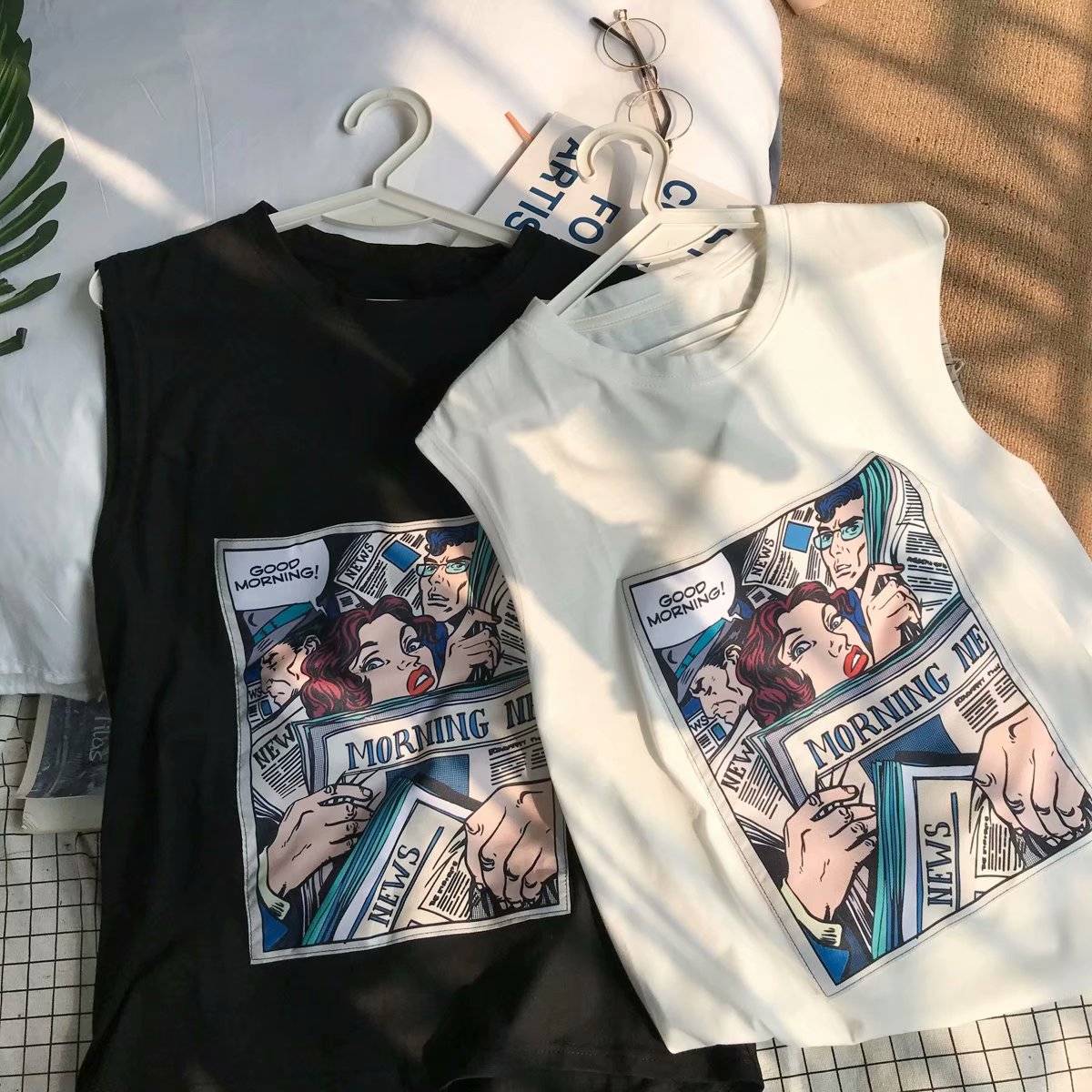 Summer new vest male ice silk thin casual shoulder loose top jacket juvenile sports basketball sleeveless T -shirt