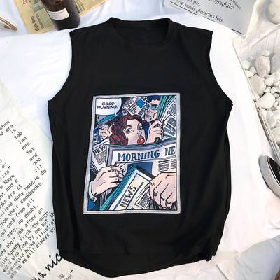 Summer new vest male ice silk thin casual shoulder loose top jacket juvenile sports basketball sleeveless T -shirt