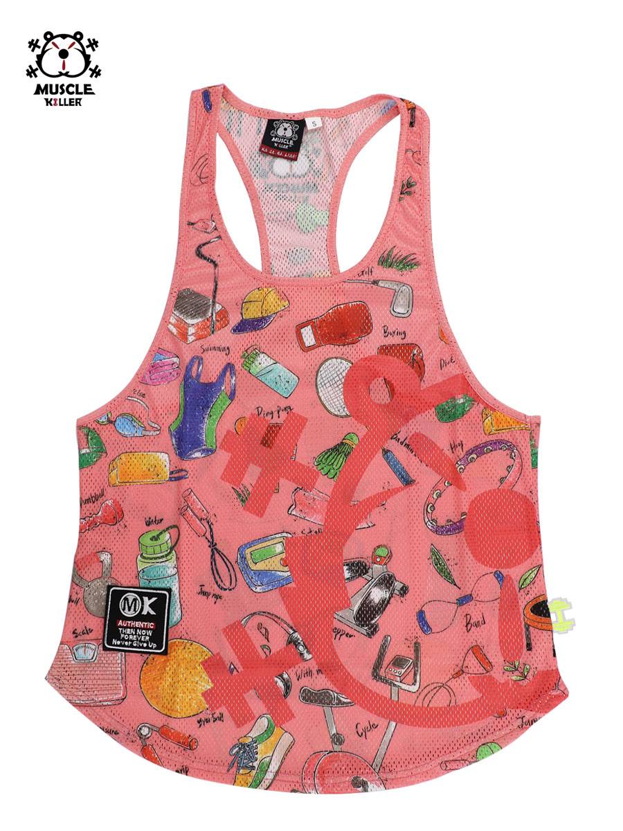 Barbell pink graffiti workers training clothing in summer fast dry vest slim muscle fitness running sleeveless exercise