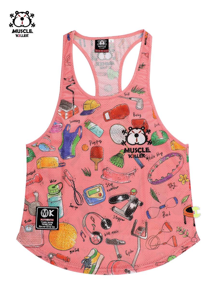 Barbell pink graffiti workers training clothing in summer fast dry vest slim muscle fitness running sleeveless exercise