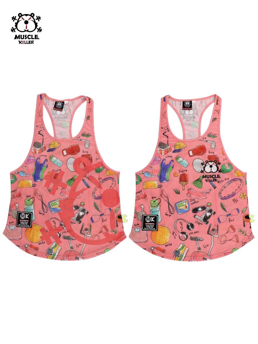 Barbell pink graffiti workers training clothing in summer fast dry vest slim muscle fitness running sleeveless exercise