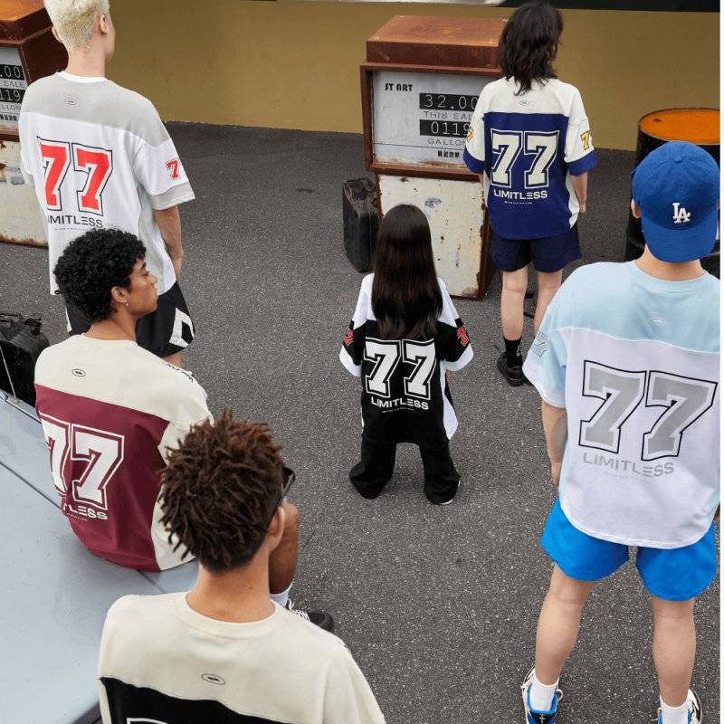 Wildx broken color clearance 77 ice hockey short -sleeved American retro sports stitching casual basketball hip -hop jersey T -shirt