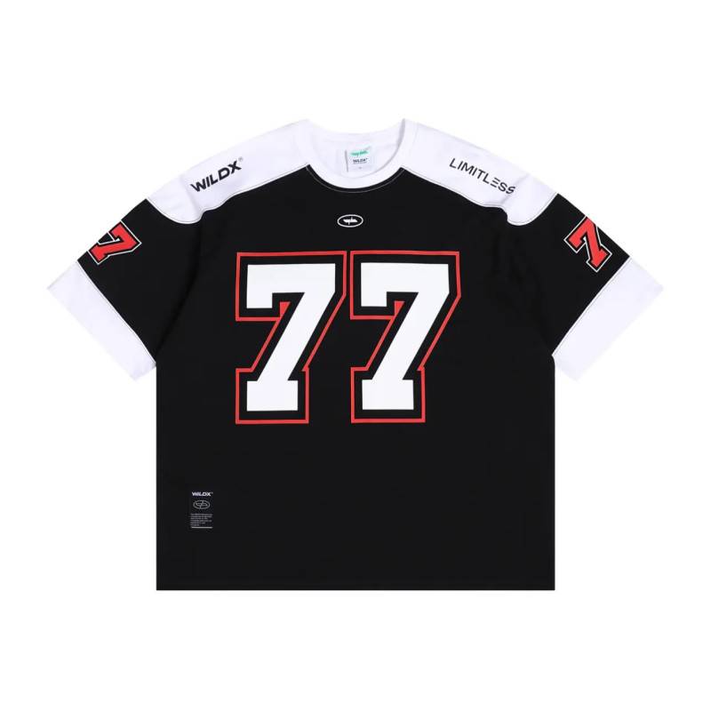 Wildx broken color clearance 77 ice hockey short -sleeved American retro sports stitching casual basketball hip -hop jersey T -shirt