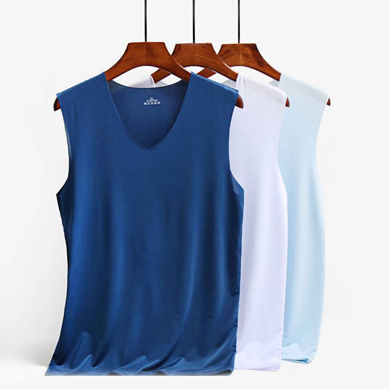 Summer ice silk vest male ice feels sleeveless skirtless skirt -free thin bottom shirt fitness column basketball shoulders