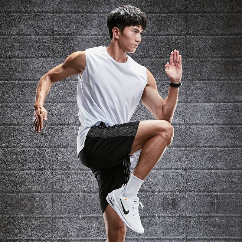 Fitness clothes men's fast dry vest sportswear set Summer ice silk T -shirt basketball equipment training short -sleeved running