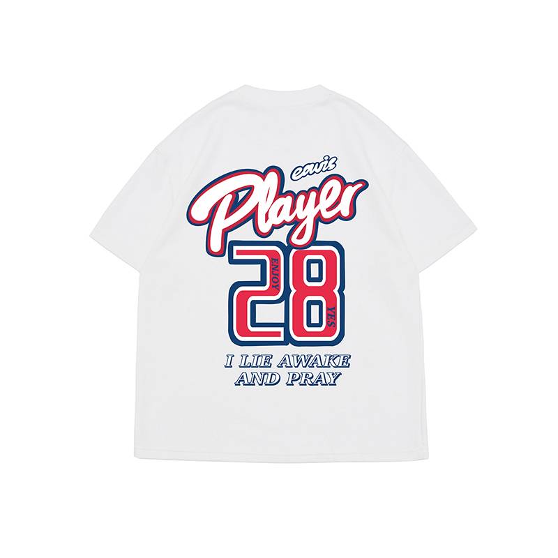 American high -street short -sleeved T -shirt men's summer small neckline pure cotton short sleeve loose and handsome ice hockey cotton five -point sleeve