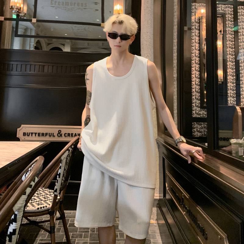 Summer Ice Silk Speed Reunion Men's Men's Mid -length Shoulder Loose Loose Men's Sports Basketball Fitness Sleeveless T -shirt