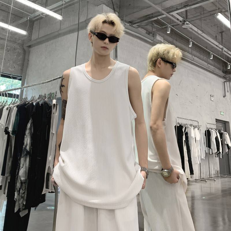 Summer Ice Silk Speed Reunion Men's Men's Mid -length Shoulder Loose Loose Men's Sports Basketball Fitness Sleeveless T -shirt