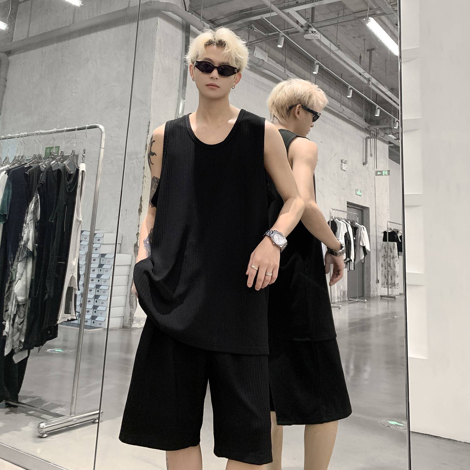 Summer Ice Silk Speed Reunion Men's Men's Mid -length Shoulder Loose Loose Men's Sports Basketball Fitness Sleeveless T -shirt