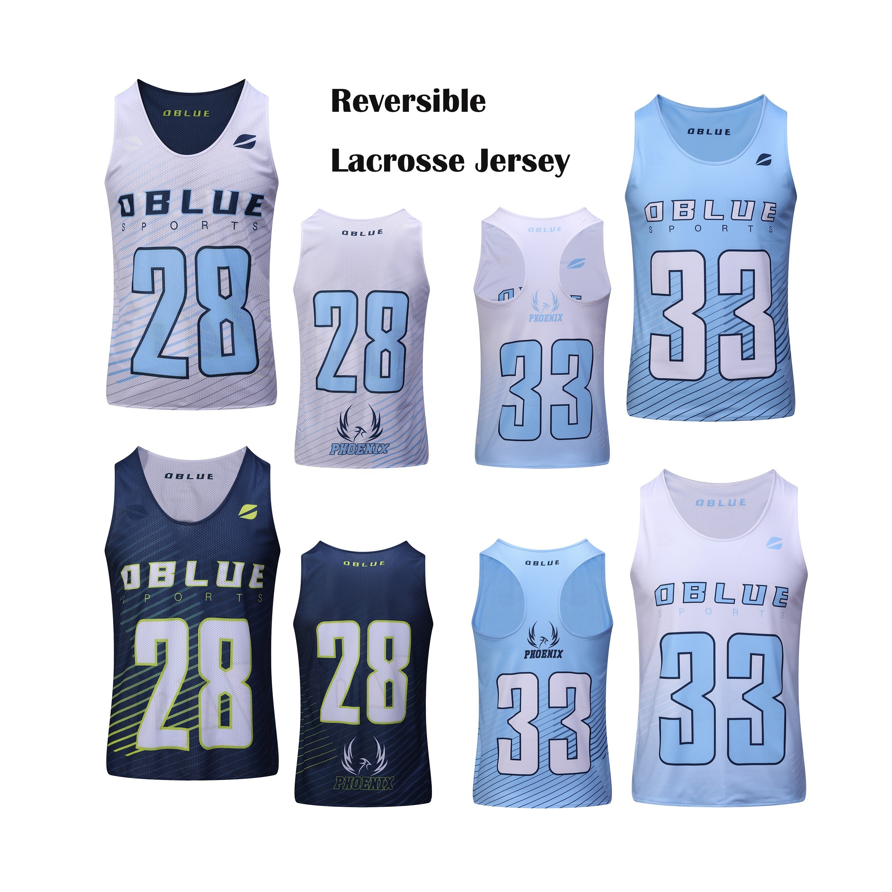 Dblue Custom sublimated lacrosse team uniforms custom pattern color logo portholes mesh lacrosse jersey youth lacrosse pinnies