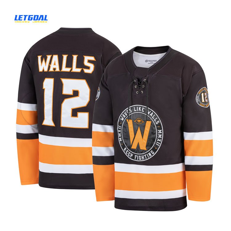 Breathable Long Sleeve Custom Name Number embroidered lace Hockey Jersey