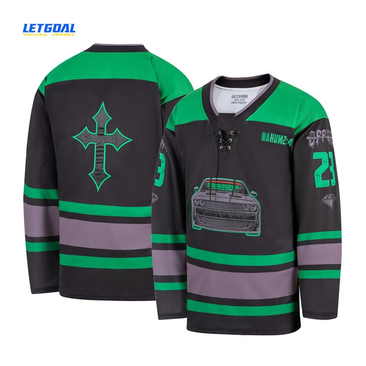 Breathable Long Sleeve Custom Name Number embroidered lace Hockey Jersey