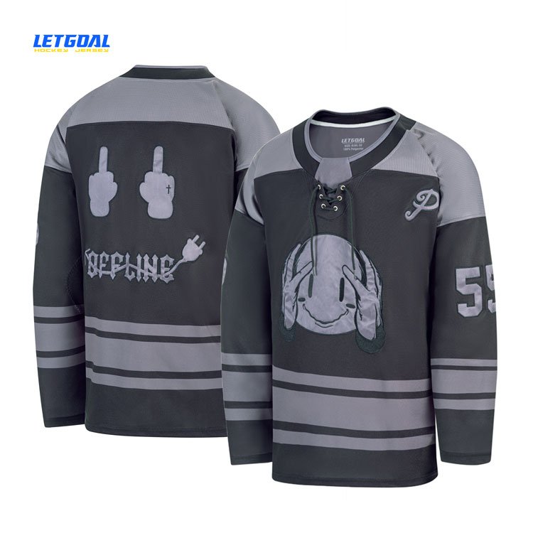 Breathable Long Sleeve Custom Name Number embroidered lace Hockey Jersey
