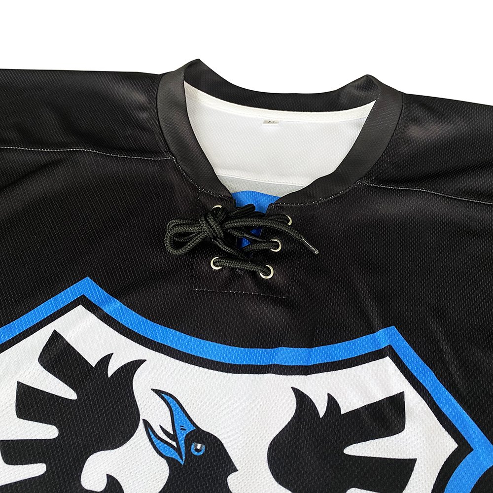 Custom professional goalie cut sublimated Ice Hockey Wear practice laced collar black Ice hockey jerseys made in china