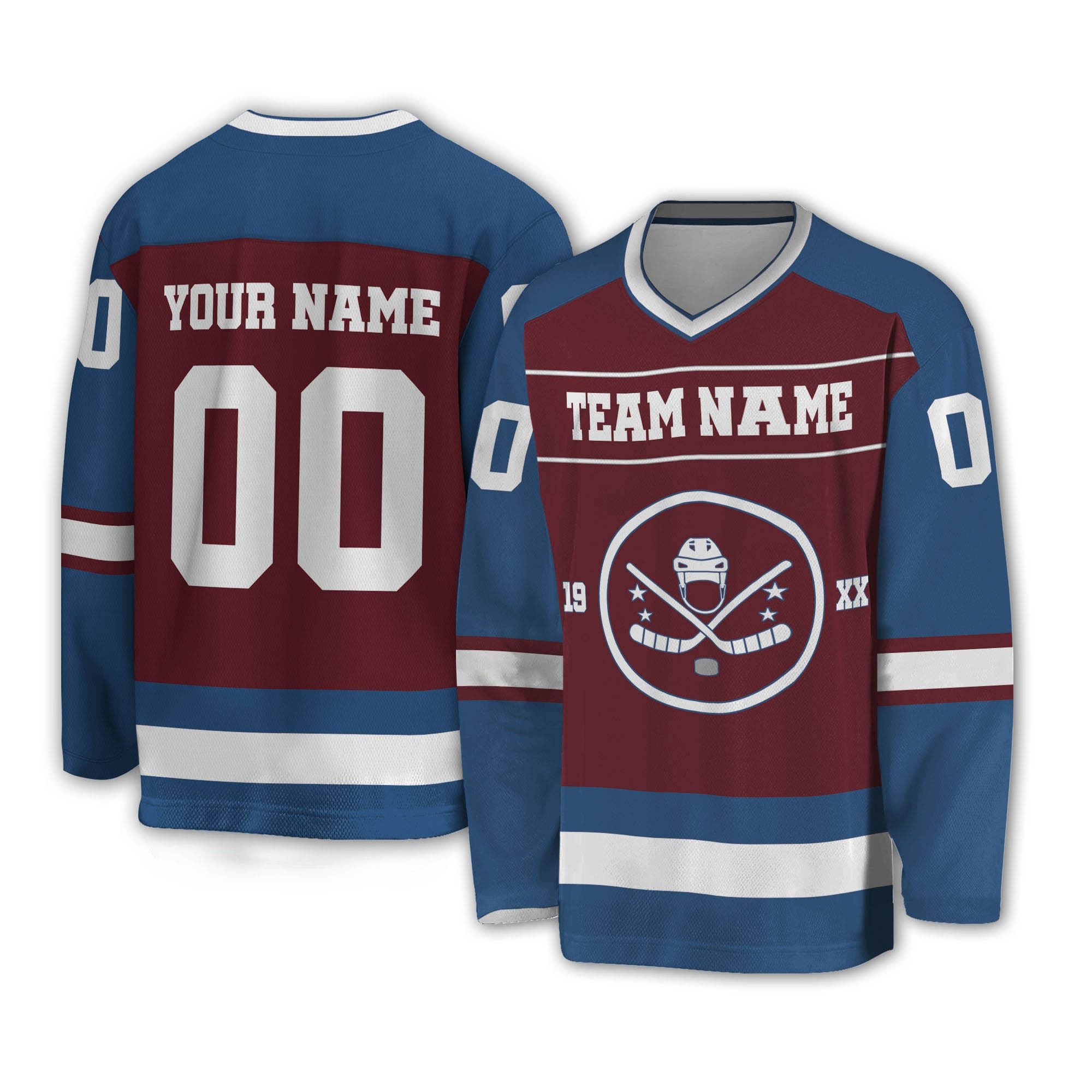 high quality customized logo sublimation printing team hockey jersey v neck stitched ice hockey