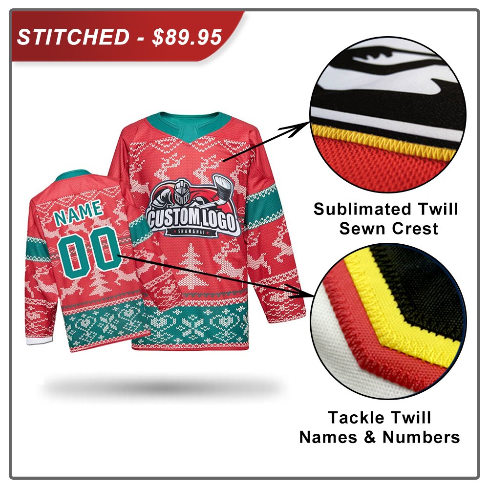 Custom Christmas embroidery and sublimation reversible hockey jersey custom logo jersey hockey