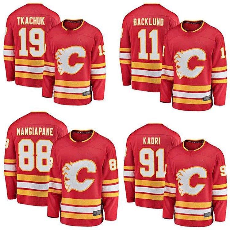 Men's Calgary 91 Nazem Kadri 13 Johnny Gaudreau 19 Matthew Tkachuk 10 Jonathan Huberdeau Sports Stitched Ice Hockey Jersey