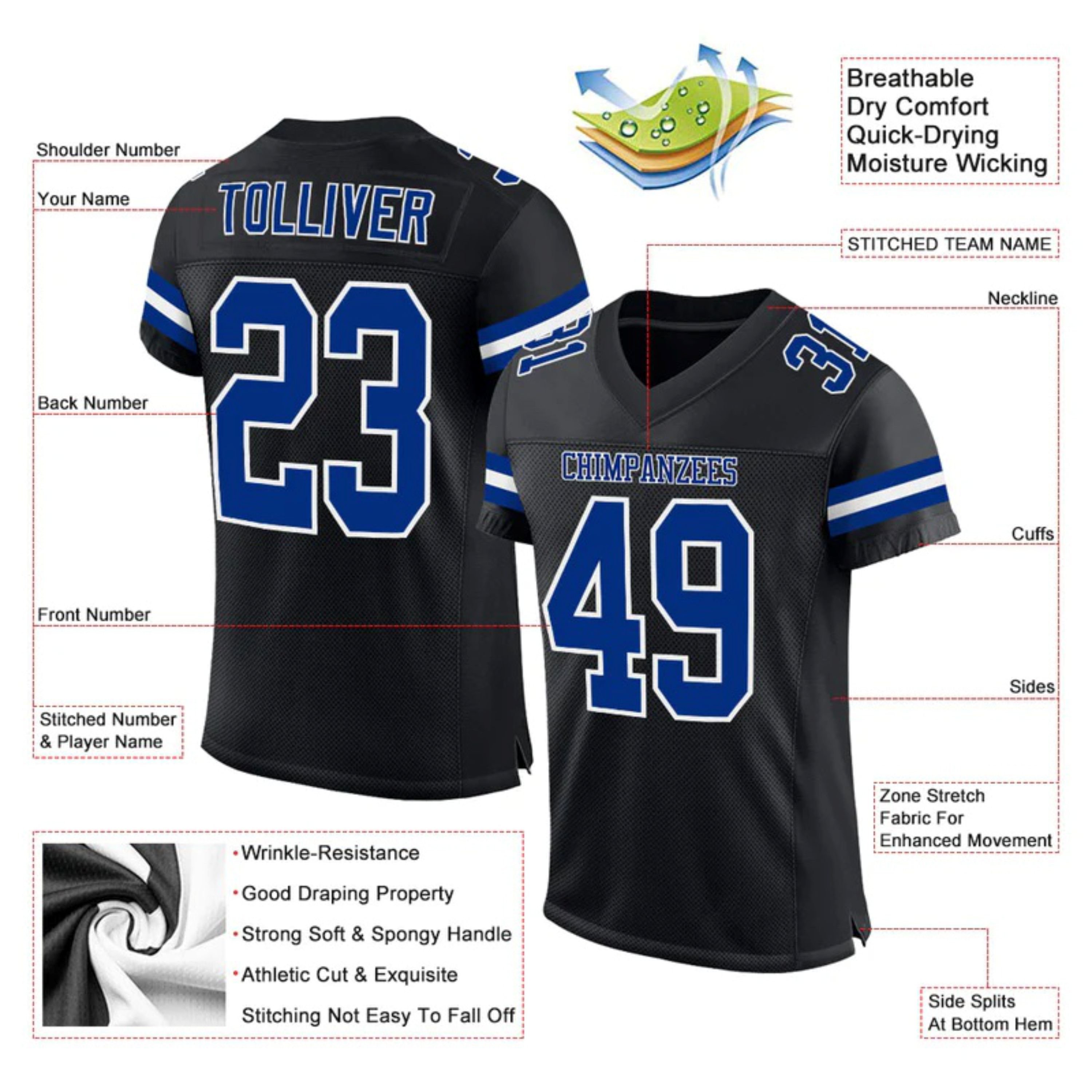 100%Polyester Hockey Breathable 100% Polyester Mesh Fabric Hockey Team jersey Tackle Twill Embroidery Patch Ice Hockey Jersey