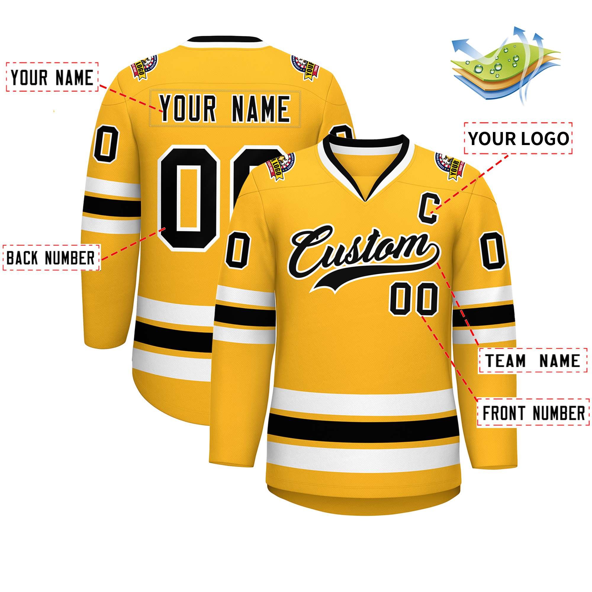 Custom Purple Gold-White Classic Style Hockey Jersey