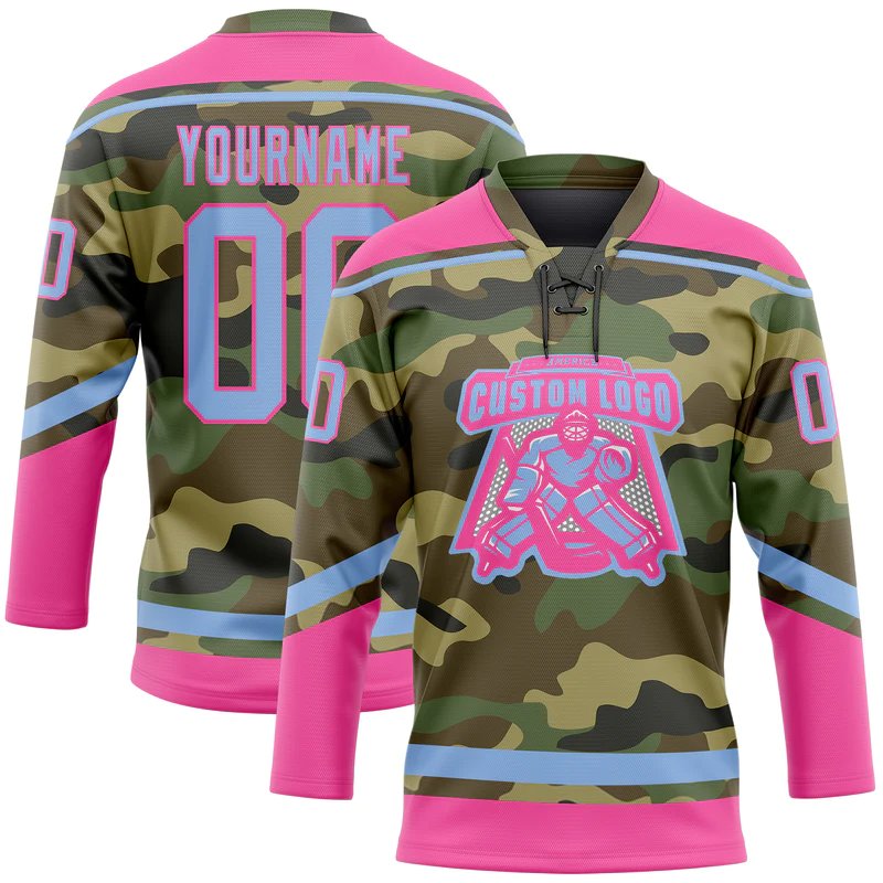 Free Design Team Logo Sewing Pattern Youth Training Ice Hockey Jersey Purple Pink Camo Hockey Jersey