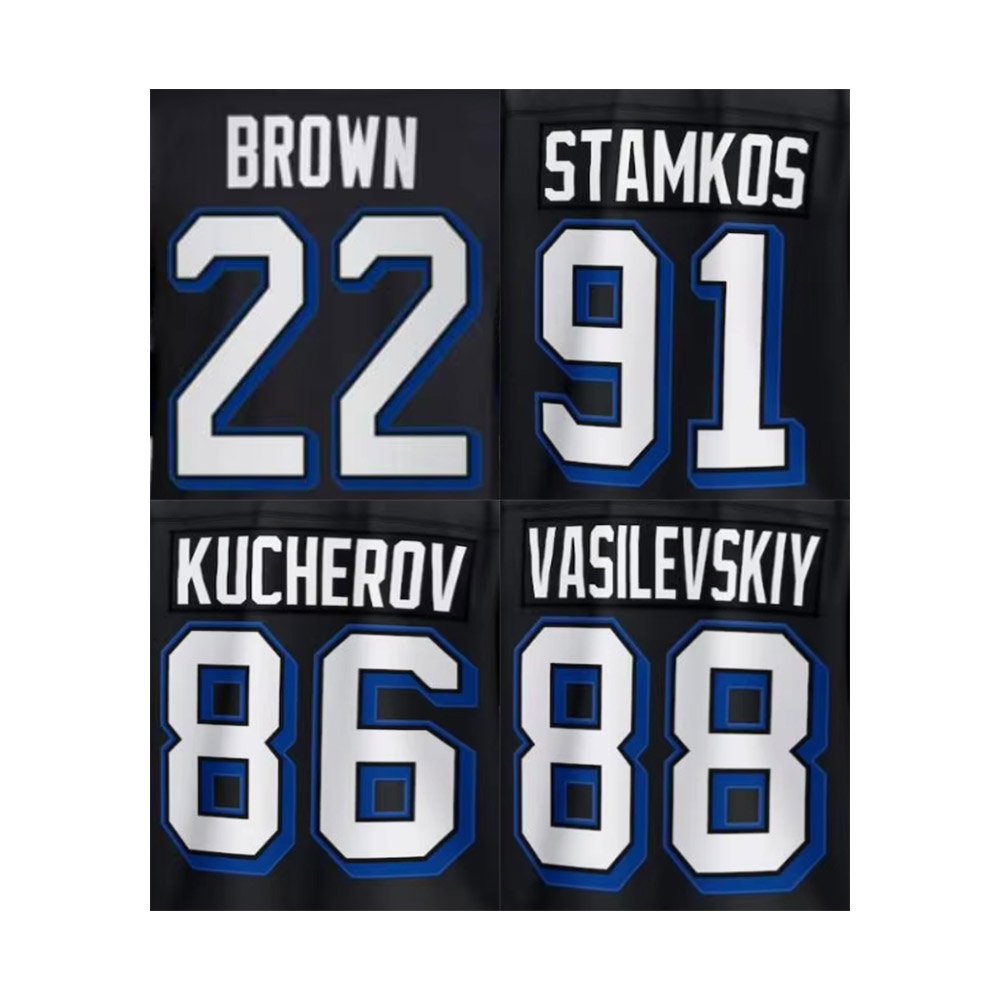 2024 New Tampa Bay Hockey Jersey 86 Kucherov 88 Vasilevskiy 91 Stamkos 21 Point Stadium Black