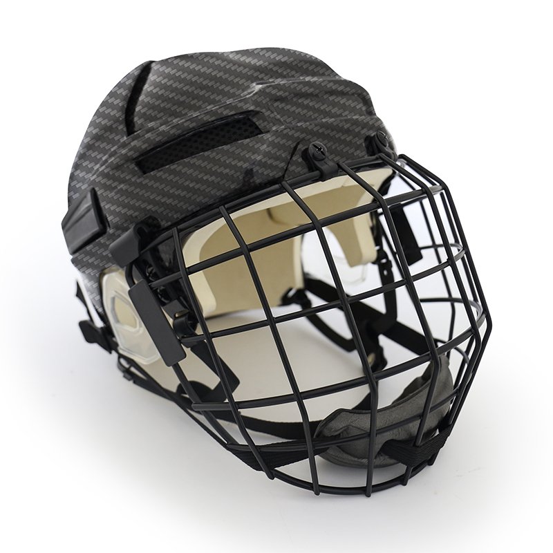 Manufacturing Carbon Fiber Hockey player helmet Customized ice hockey helmets With A3 Steel Cage Ice Hockey Helmet