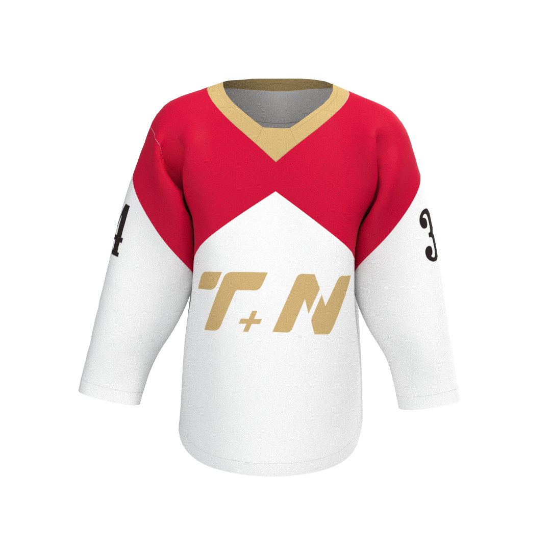 Sublimation Hockey Jerseys and Hockey Socks With Custom Twill / Embroidery patch Names