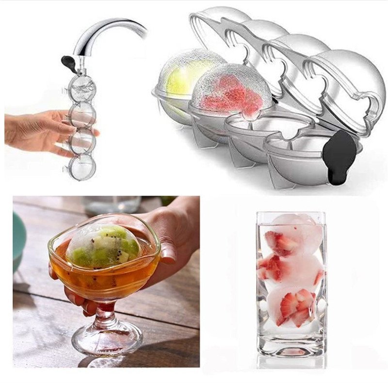 6.5 DIY Food Grade Four Hole Transparent Model Silicone Ice Box Mold Round Plastic Whiskey Ice Ball Mold