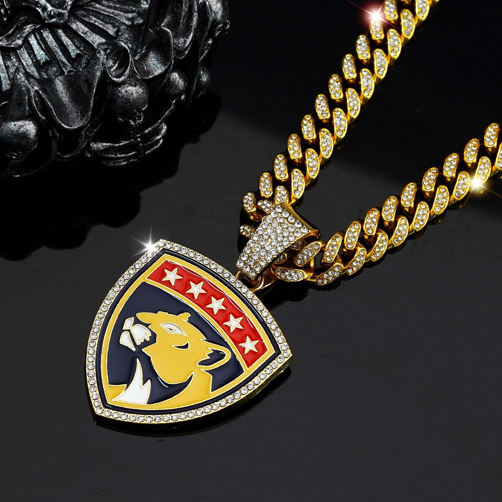 Rhinestone Jewelry Manufacturer American Football Fan Chain Ice Hockey Necklace Cuban Pendent Link