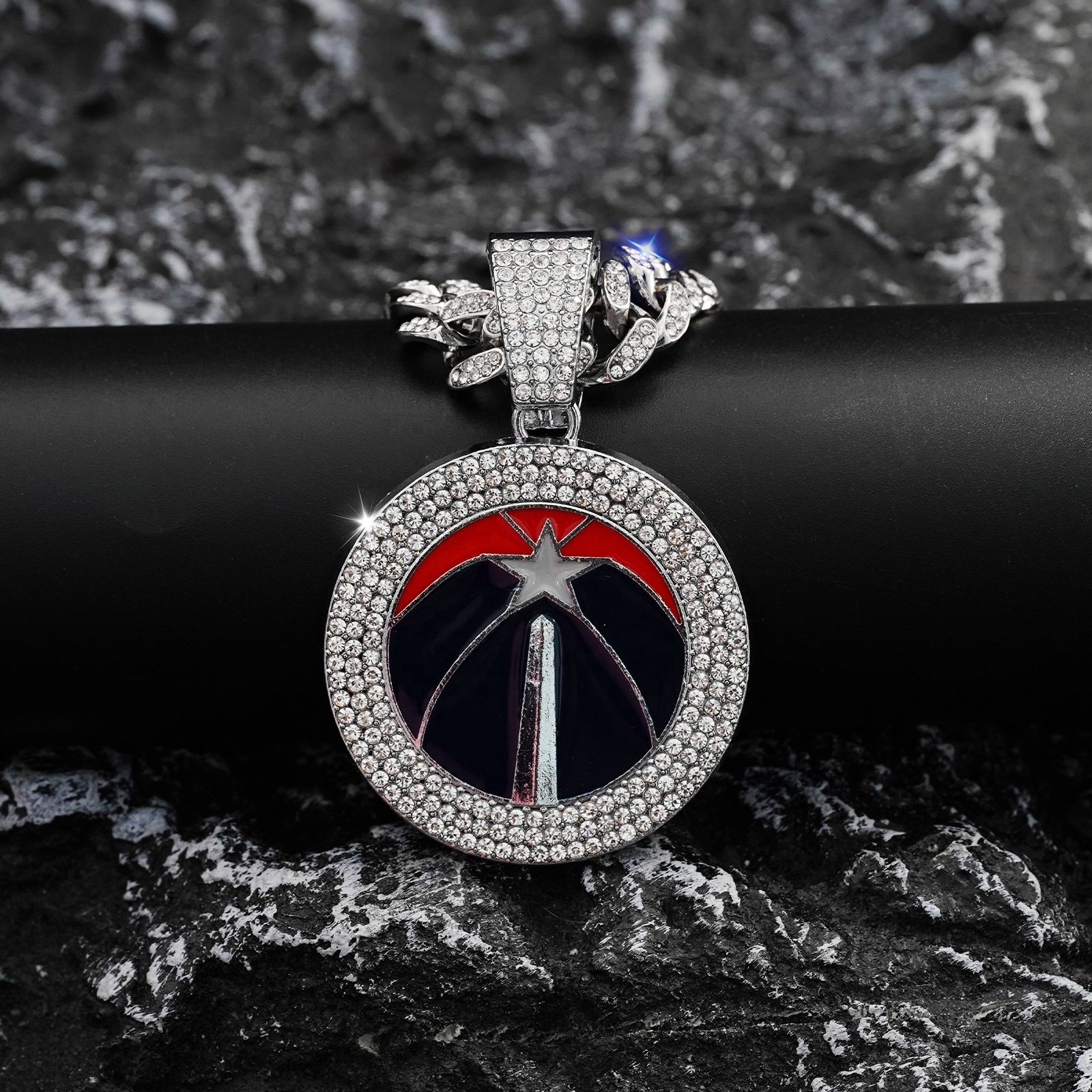 Rhinestone Jewelry Manufacturer American Football Fan Chain Ice Hockey Necklace Cuban Pendent Link