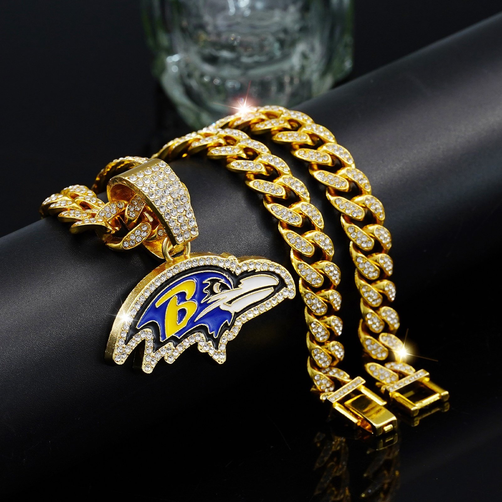 Rhinestone Jewelry Manufacturer American Football Fan Chain Ice Hockey Necklace Cuban Pendent Link
