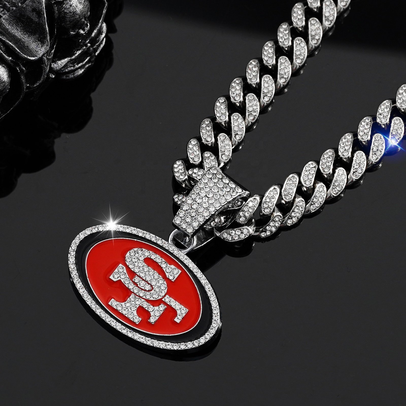 Rhinestone Jewelry Manufacturer American Football Fan Chain Ice Hockey Necklace Cuban Pendent Link