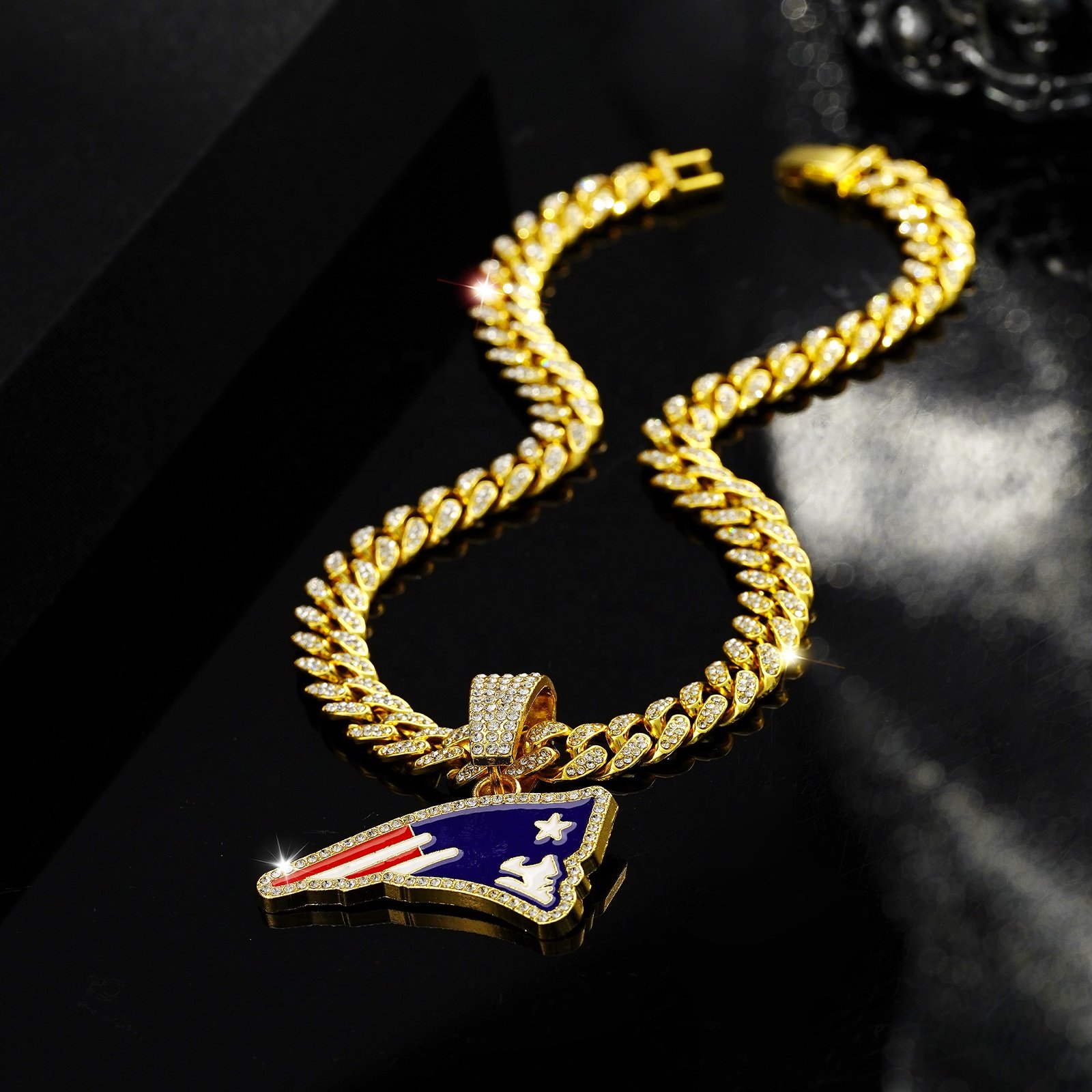 Rhinestone Jewelry Manufacturer American Football Fan Chain Ice Hockey Necklace Cuban Pendent Link