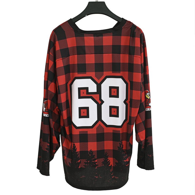 Wholesale High Quality Cheap Christmas Red Plaid Ice Hockey Jerseys Team Training Wear Sublimation Men Shirts