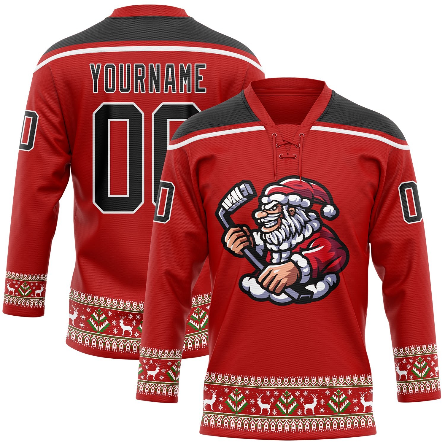 Custom made 100% polyester high quality ice hockey jersey sublimation red christmas hockey jerseys