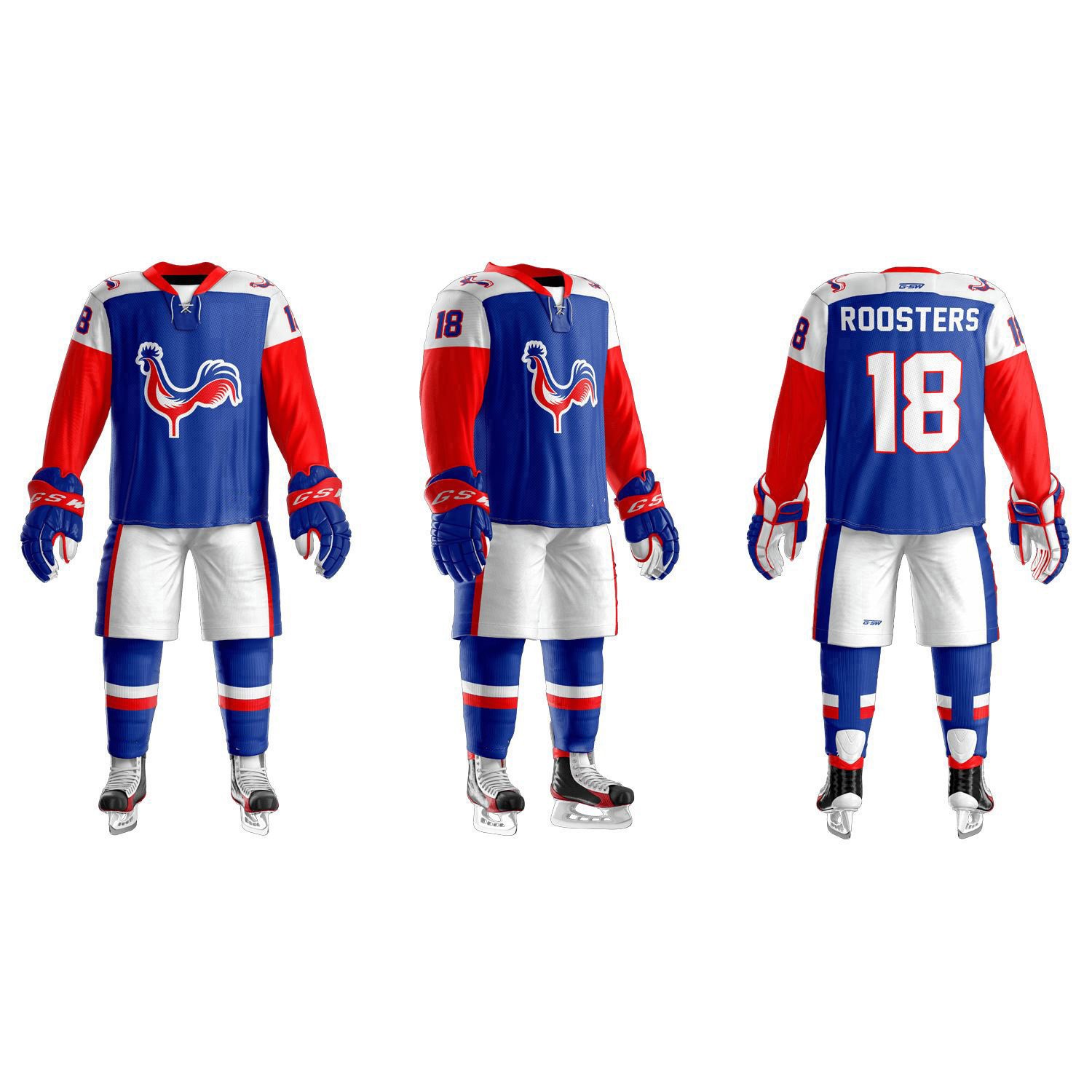 Ice Hockey White Uniform Set Design Jersey Pants Ice Hockey & Field Hockey Men's Uniform Set