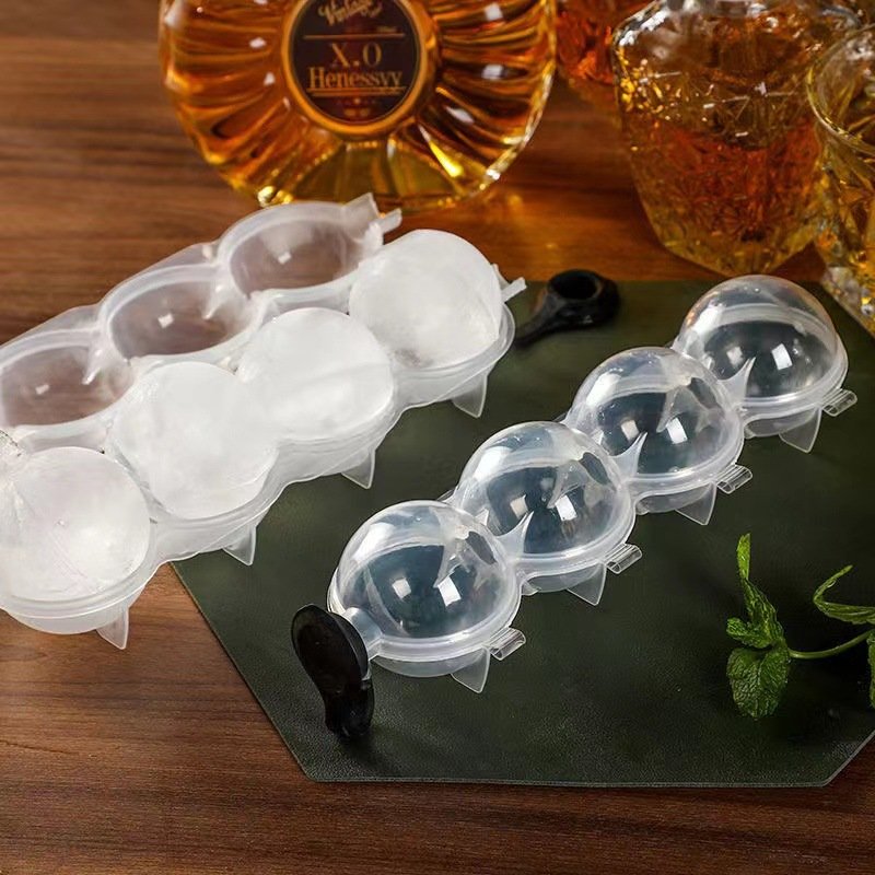 Transparent DIY Silicone Ice Maker Whiskey Ice Hockey Four-hole Mold Round Plastic Ice Ball Mould