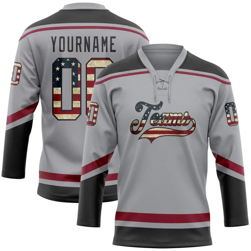 Top Quality Customized Hockey Jersey with Lace Polyester Sublimated Team Hockey Uniform For Adults/ Youth Embroidery Logo