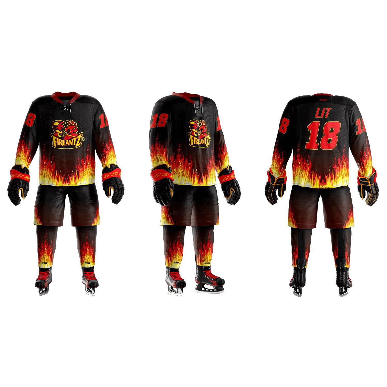 High Quality Custom Designed Ice Hockey Uniform Sets Breathable Team Name Jersey with Pants OEM Wholesale for Sports Wear