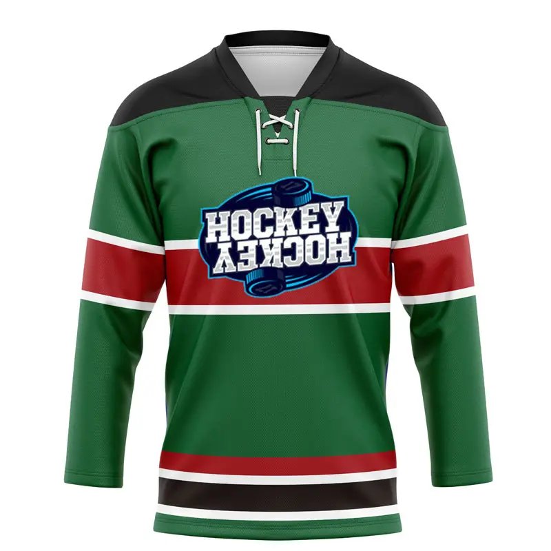 High quality 100% polyester lace neck hockey jerseys men sublimation ice hockey jersey socks custom