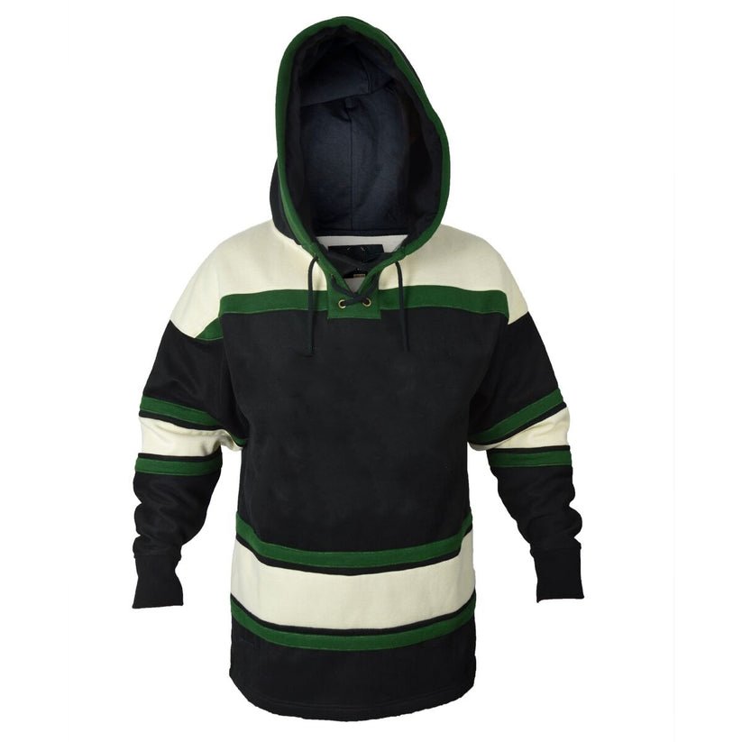 Custom-Made Winter Fleece Hockey Hoodies Featuring High-Quality Tackle Twill Embroidery And Laces