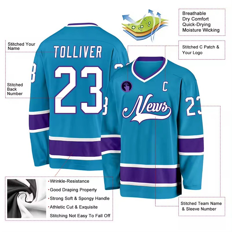 Wholesale Factory Custom Logo Team Sport Wear Sublimation Hockey T-Shirt Breathable Ice Hockey Sportswear Jerseys