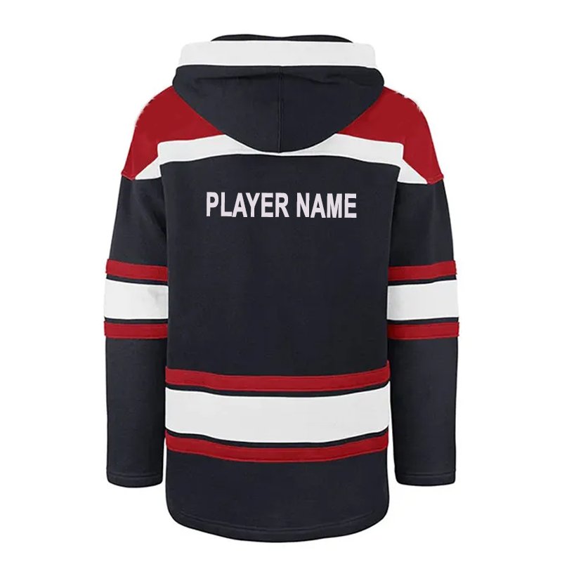 High quality tackle twill embroidery hockey hoodies custom made winter fleece ice hockey hoodie with laces ice hockey hoodie