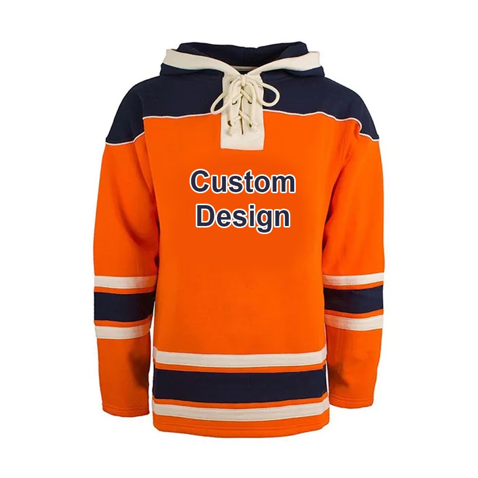 High quality tackle twill embroidery hockey hoodies custom made winter fleece ice hockey hoodie with laces ice hockey hoodie
