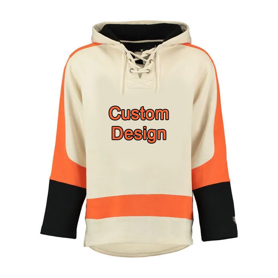 High quality tackle twill embroidery hockey hoodies custom made winter fleece ice hockey hoodie with laces ice hockey hoodie