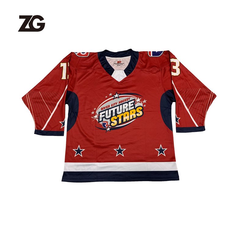 Wholesale Custom Sublimation Red And Blue Hockey Jersey Men Goalie Practice Ice Hockey Jersey