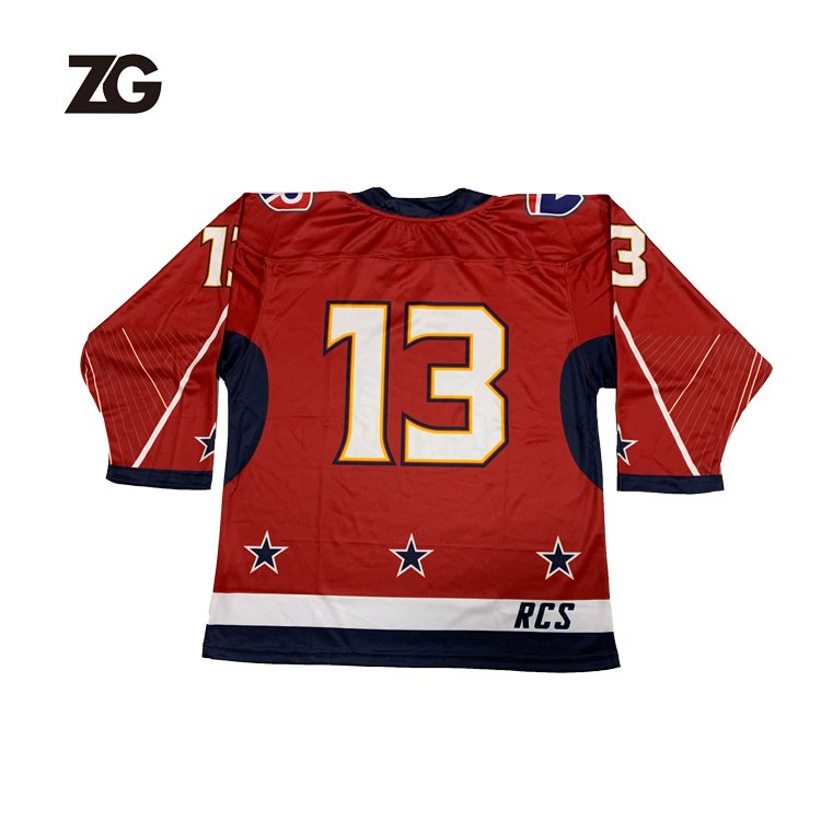 Wholesale Custom Sublimation Red And Blue Hockey Jersey Men Goalie Practice Ice Hockey Jersey