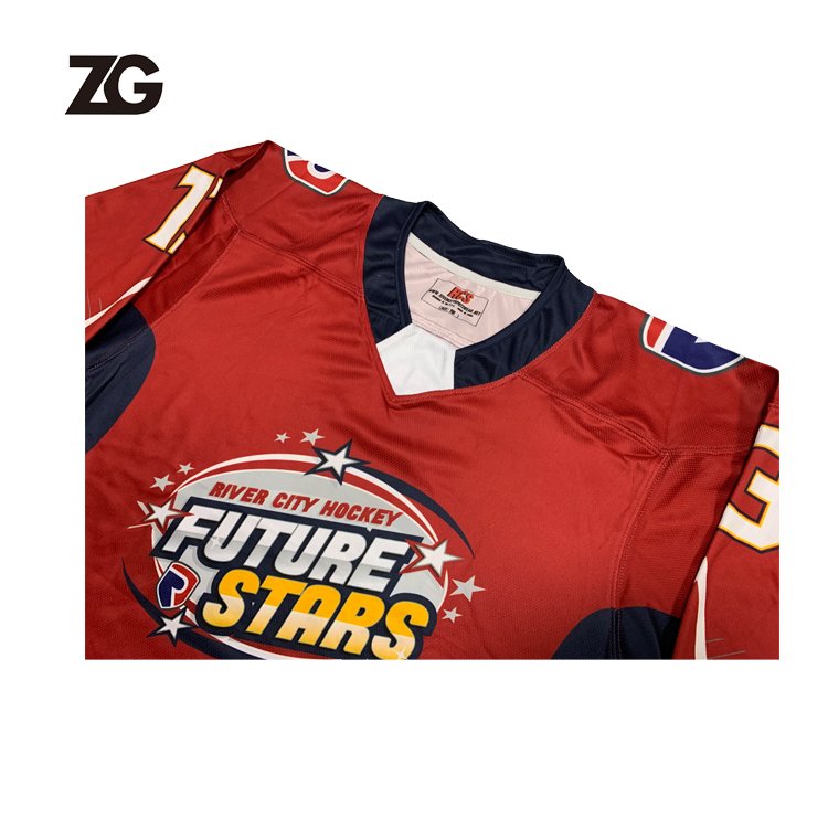 Wholesale Custom Sublimation Red And Blue Hockey Jersey Men Goalie Practice Ice Hockey Jersey