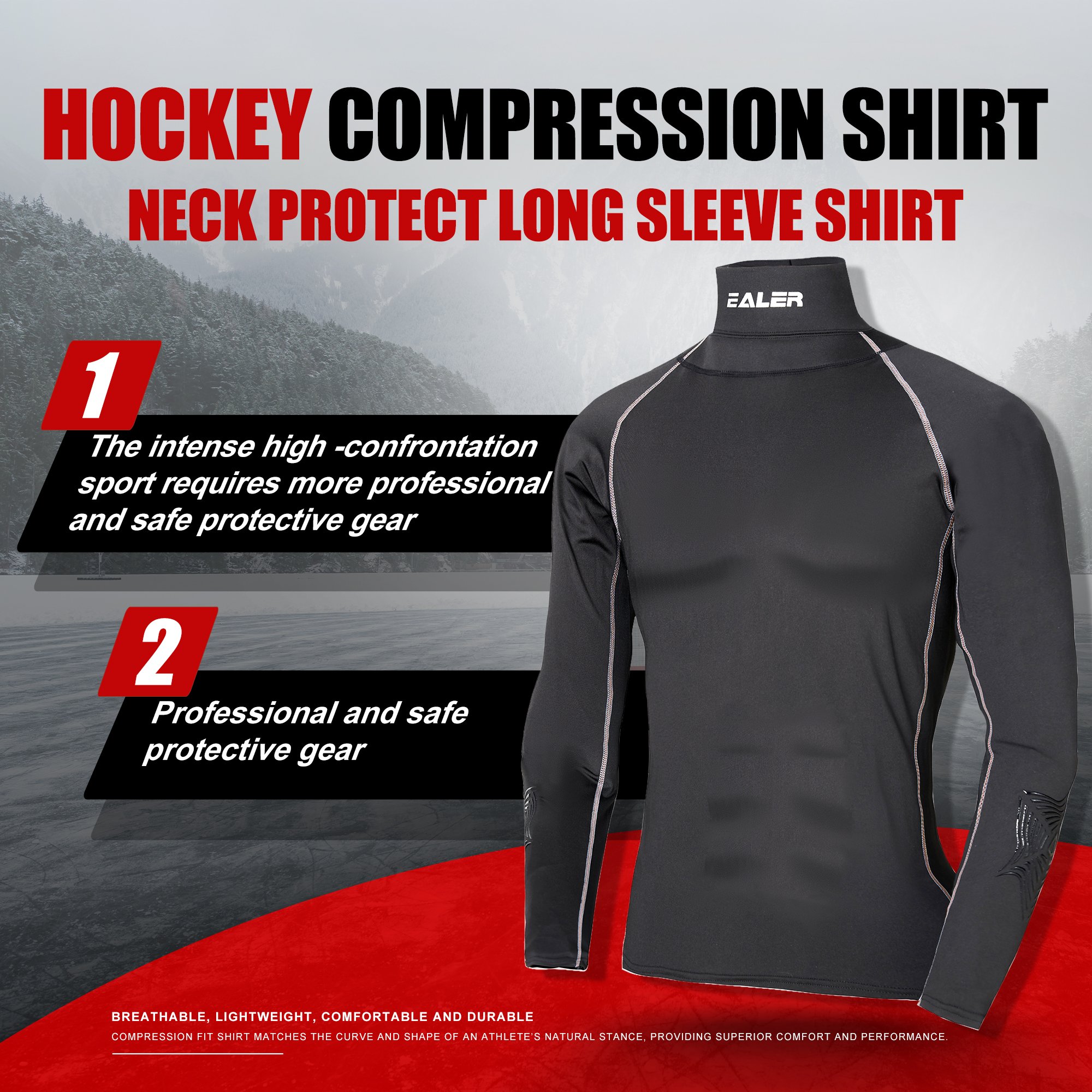 Ealer logo hockey neck guard shirt compression shirt with neck guard custom logo long sleeve compression shirt